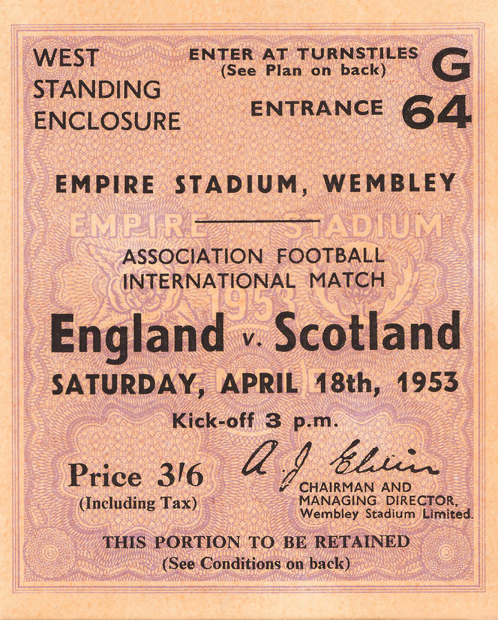 1953 England vs. Scotland Association Football at Empire Stadium Mixed Media by Row One Brand