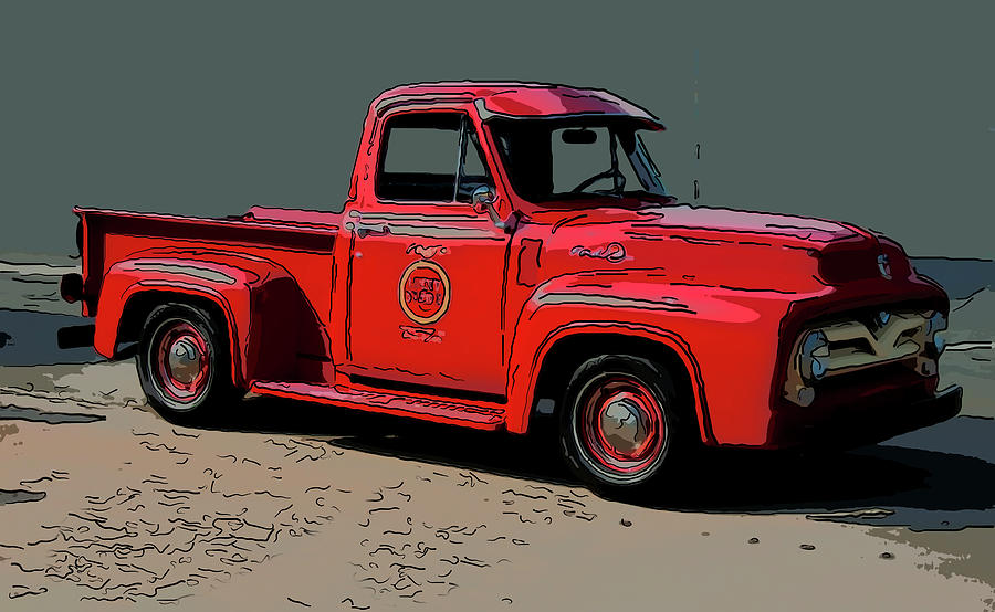 Ford Drawing - 1953 Ford F100 Digital drawing by Flees Photos