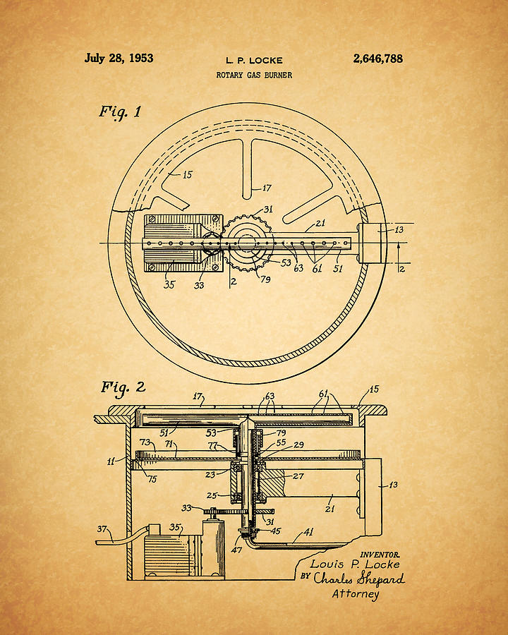 1953 Gas Burner Patent Drawing by Dan Sproul - Fine Art America