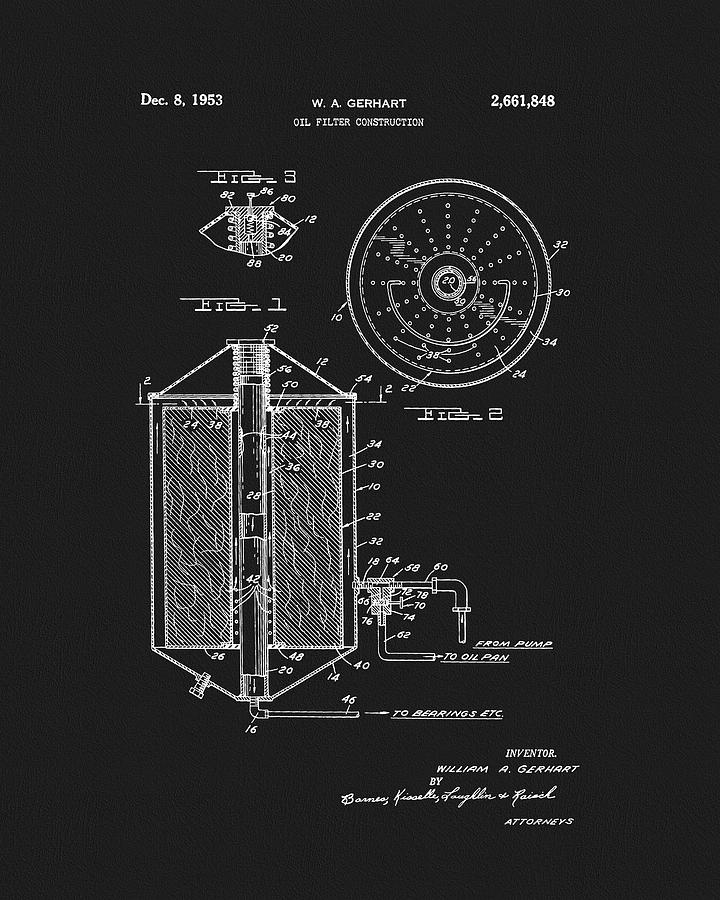 Car Drawing - 1953 Oil Filter Patent by Dan Sproul