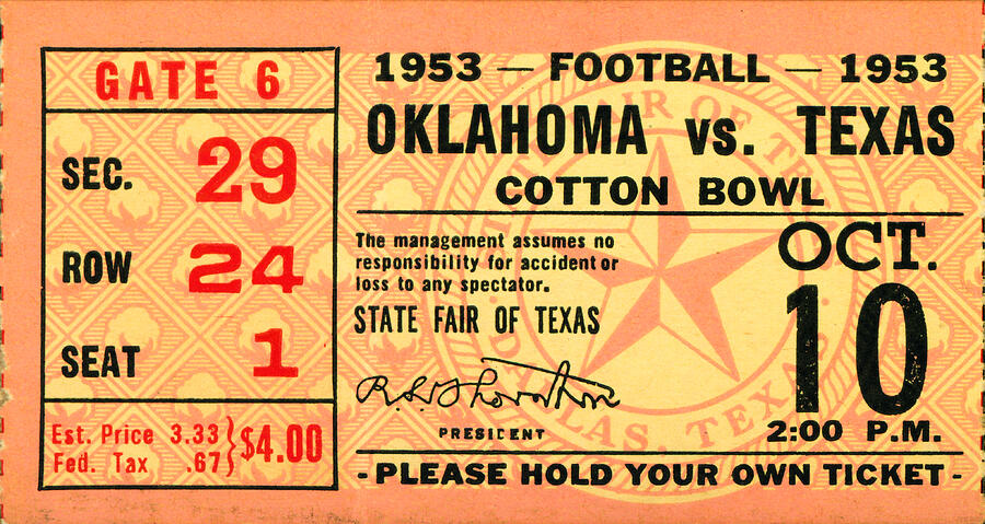 1953 Oklahoma vs. Texas Mixed Media by Row One Brand