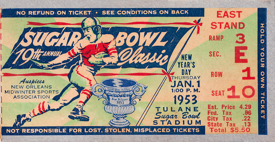 1953 Sugar Bowl Ticket Art Mixed Media by Row One Brand