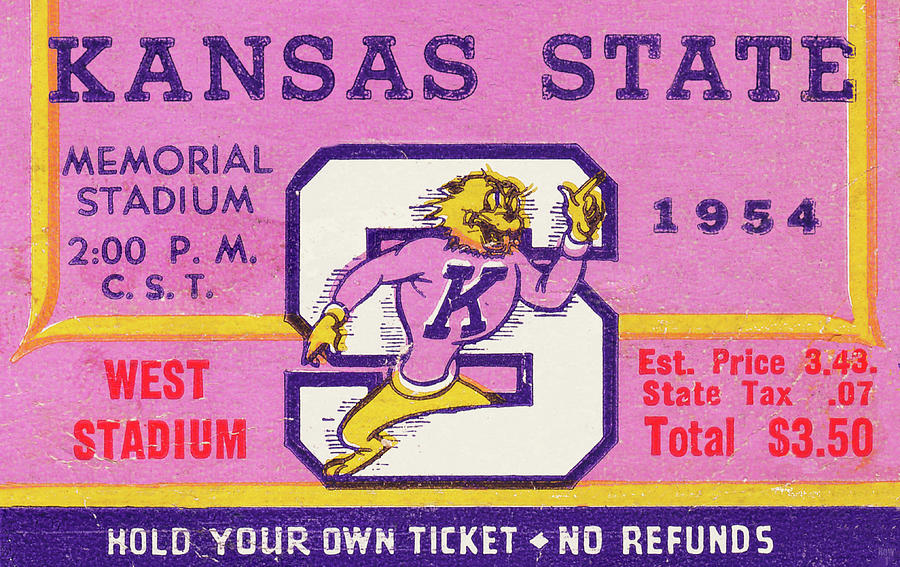 Cat Mixed Media - 1954 Kansas State Football Ticket Stub Remix Art by Row One Brand