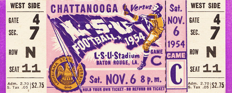1954 LSU Football Ticket Art Mixed Media by Row One Brand