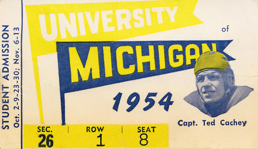 1954 University of Michigan Football Student Ticket Art Mixed Media by Row One Brand