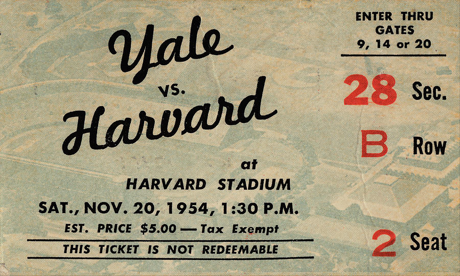 1954 Yale vs. Harvard Football Ticket Art Mixed Media by Row One Brand