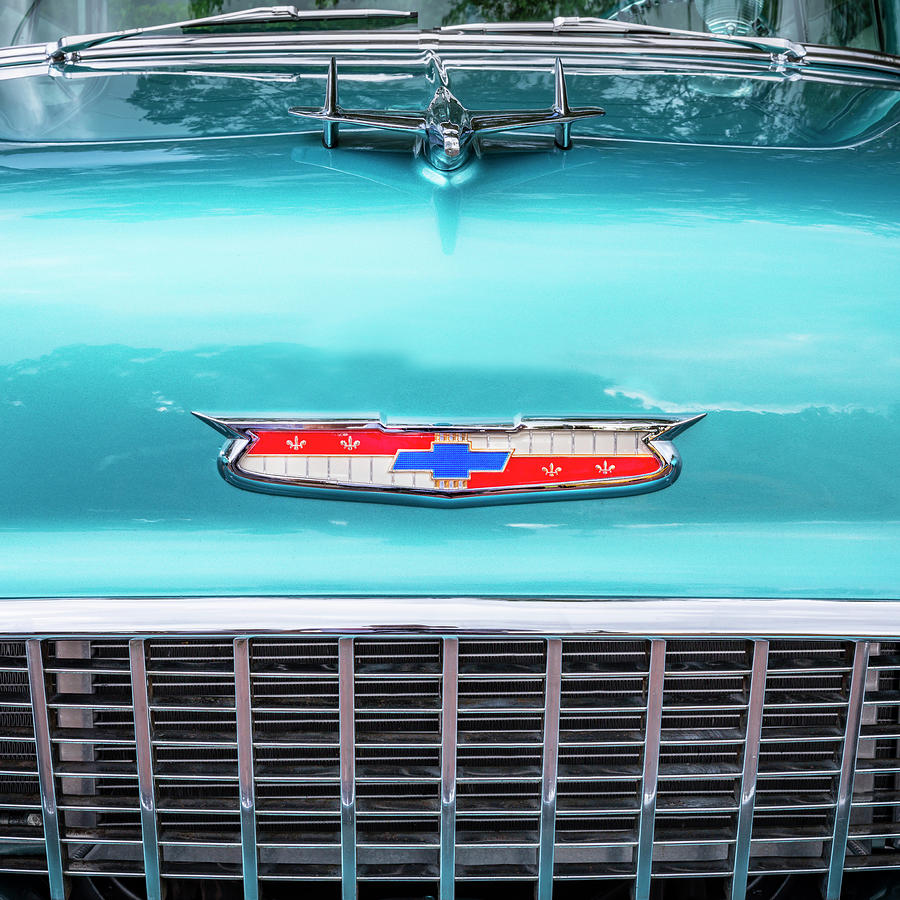 1955 Blue Chevrolet Logo Hood Ornament X130 Photograph by Rich Franco