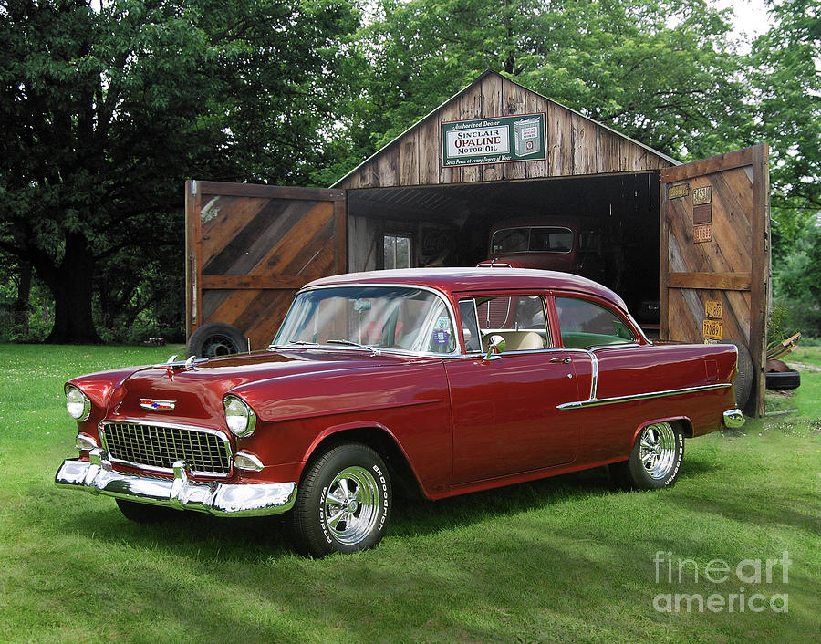 1955 Chevy 210 At Omans Garage Photograph by Ron Long