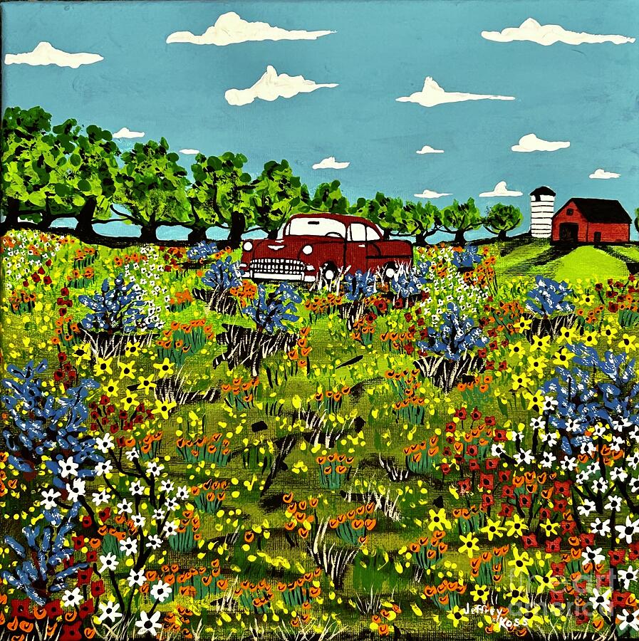 1955 Chevy And Wildflowers. Painting by Jeffrey Koss
