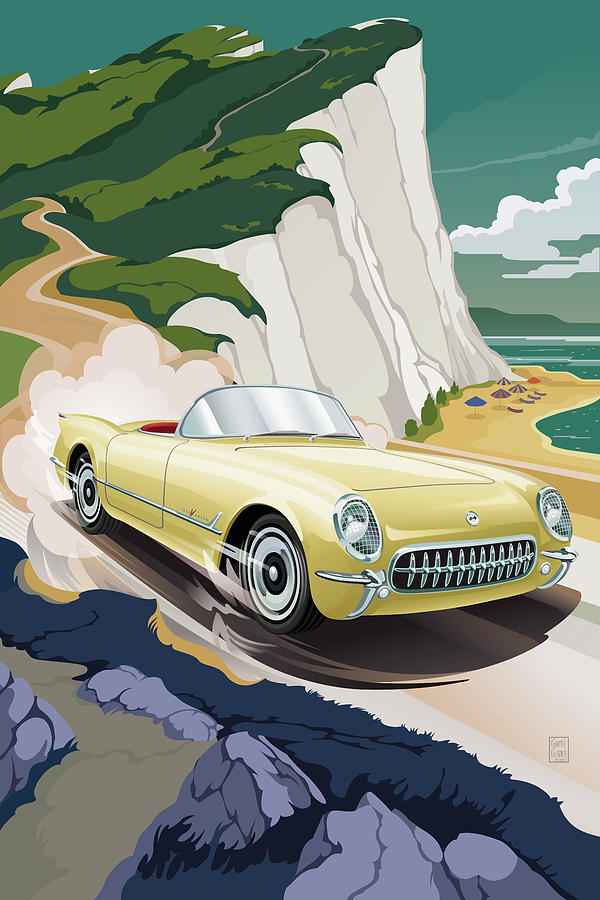 1955 Corvette On The Summer Coast Digital Art