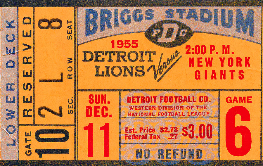 1955 Detroit Lions vs. New York Mixed Media by Row One Brand
