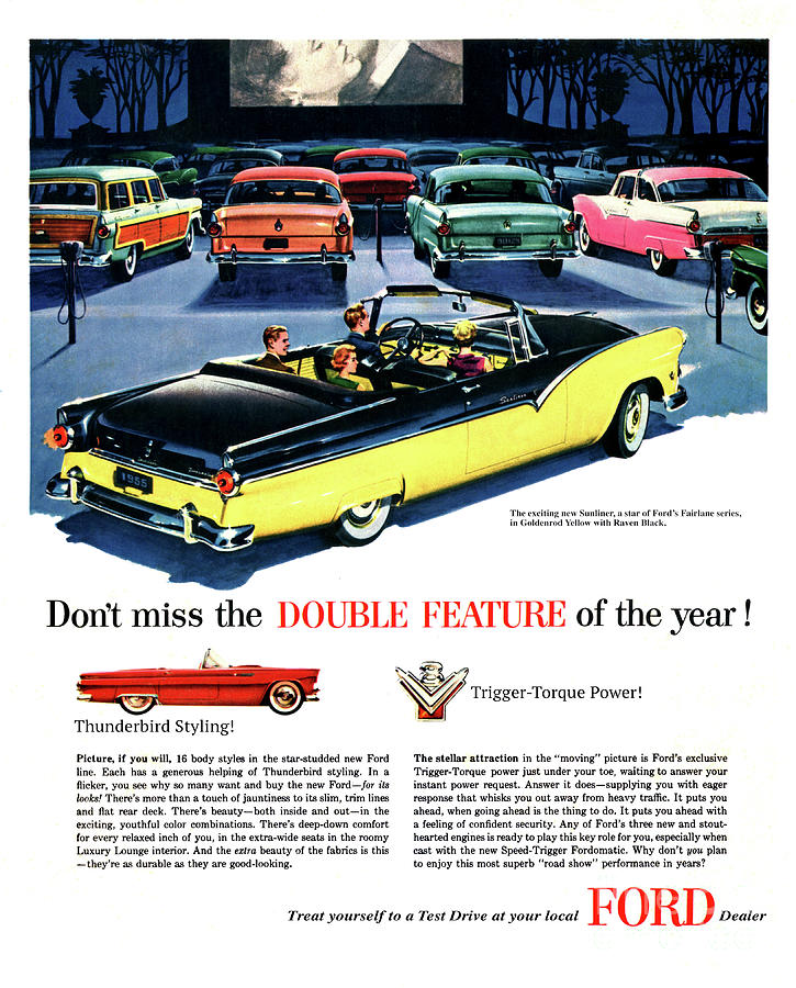 1955 Ford Double Feature Ad Photograph by Ron Long