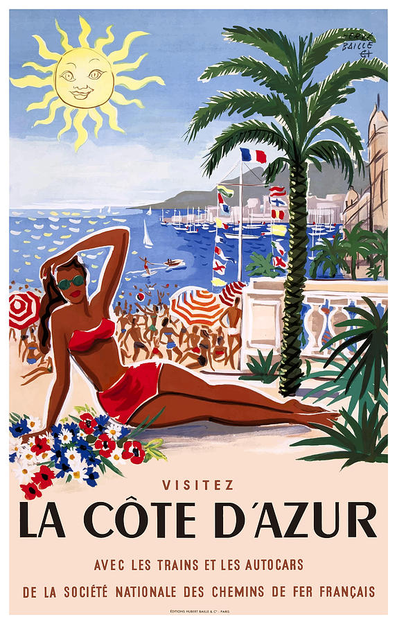 Travel Poster Digital Art - 1955 FRANCE Cote DAzur French Riviera Poster by Retro Graphics