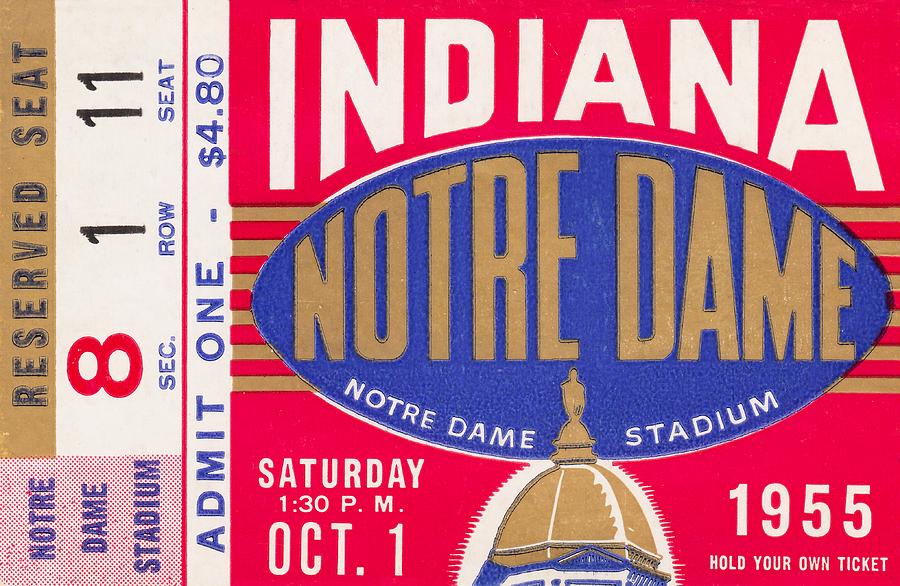 1955 Indiana vs. Notre Dame Football Ticket Stub Art Mixed Media by Row One Brand