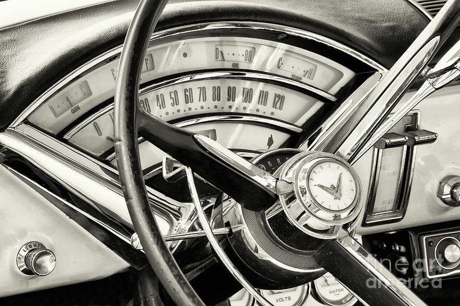 Black And White Photograph - 1955 Mercury Monterey Dashboard by Jerry Fornarotto