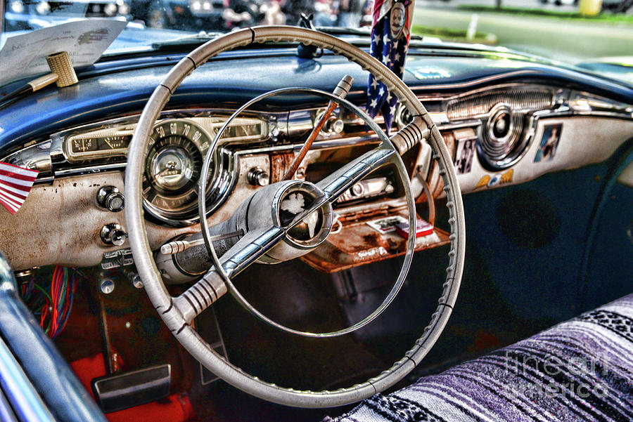 1955 Oldsmobile Delta 88 Steering Wheel Photograph by Paul Ward - Fine