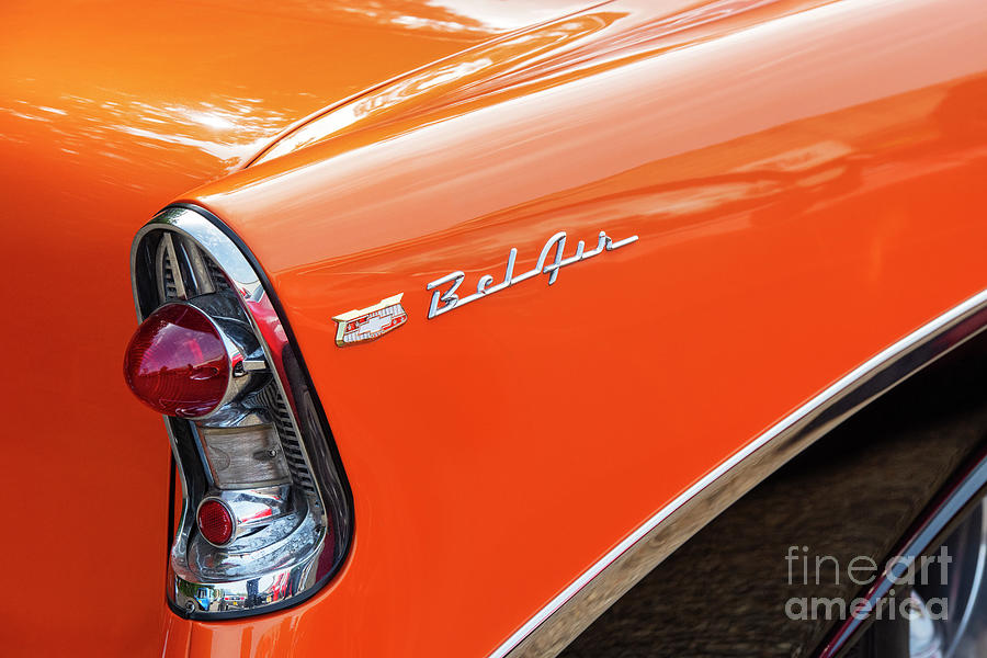 Abstract Photograph - 1955 Orange Chevrolet Belair Rear End Abstract by Tim Gainey