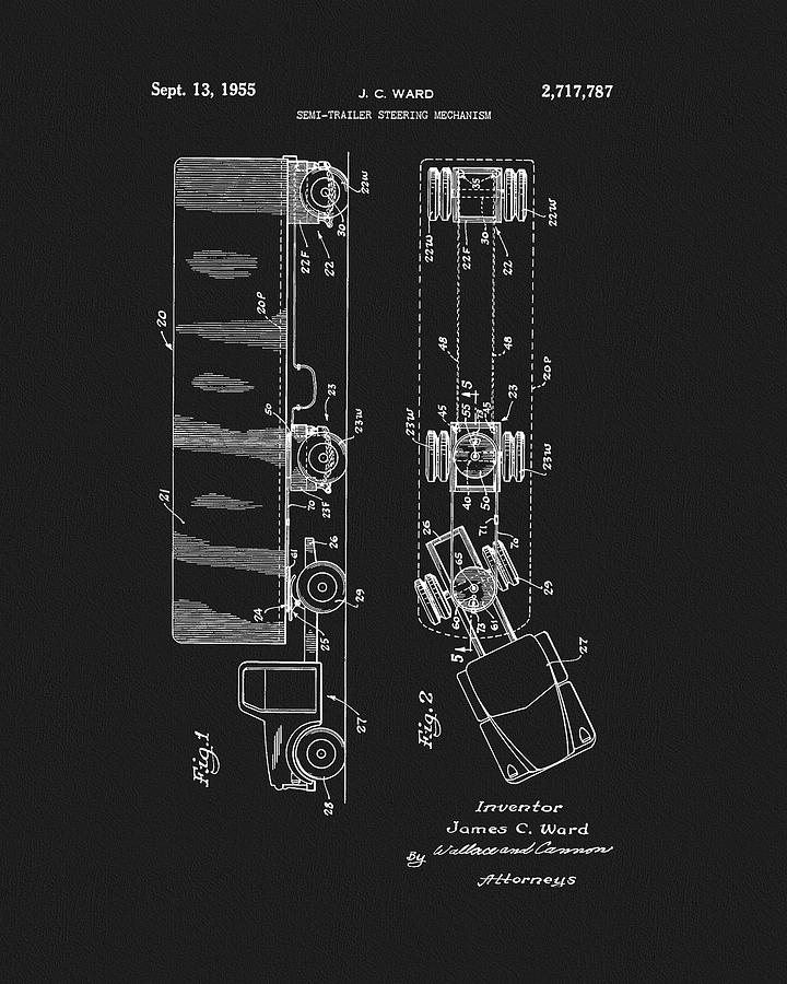 Transportation Drawing - 1955 Semi Trailer Patent by Dan Sproul