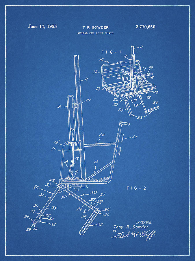 1955 Ski Lift Patent Blueprint Drawing by Dan Sproul