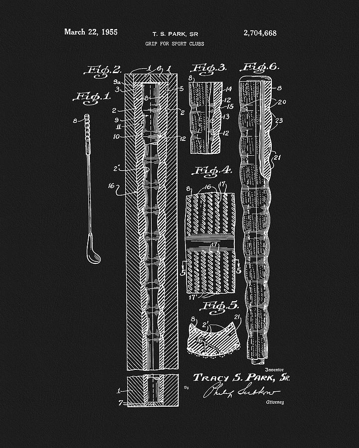 1955 Sports Club Grip Patent Drawing by Dan Sproul