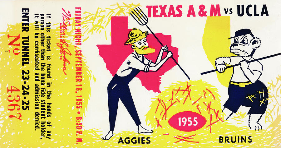 1955 Texas AM vs. UCLA Football Ticket Art Mixed Media by Row One Brand