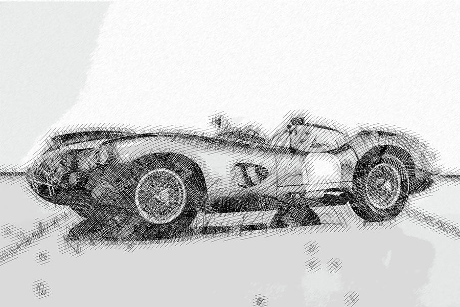 1956 2013 Evanta Aston Martin DBR1 Classic Cars - Etching Poster Digital Art by Celestial Images
