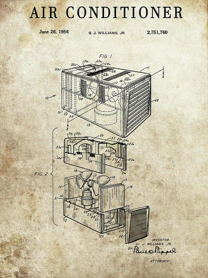 Air Conditioners Drawing - 1956 Air Conditioner Patent by Dan Sproul