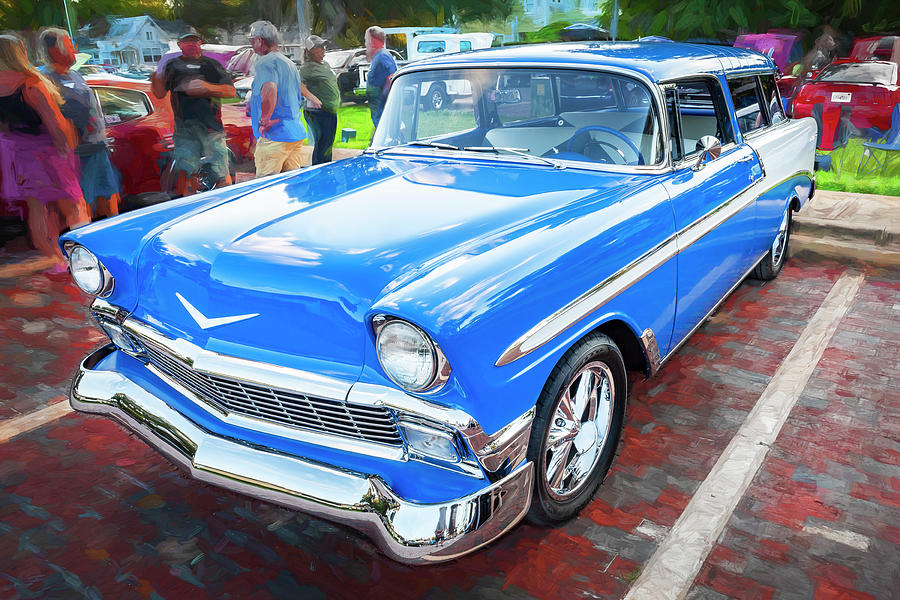 1956 Blue Chevrolet Bel Air 210 Station Wagon X200 Photograph by Rich Franco