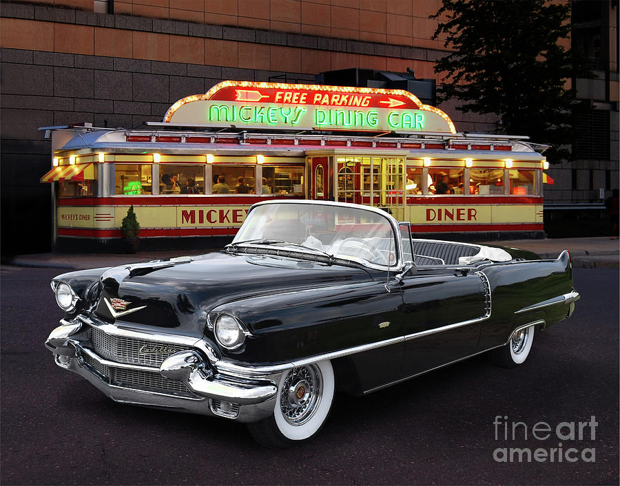 1956 Cadillac At Mickeys Dining Car Photograph by Ron Long