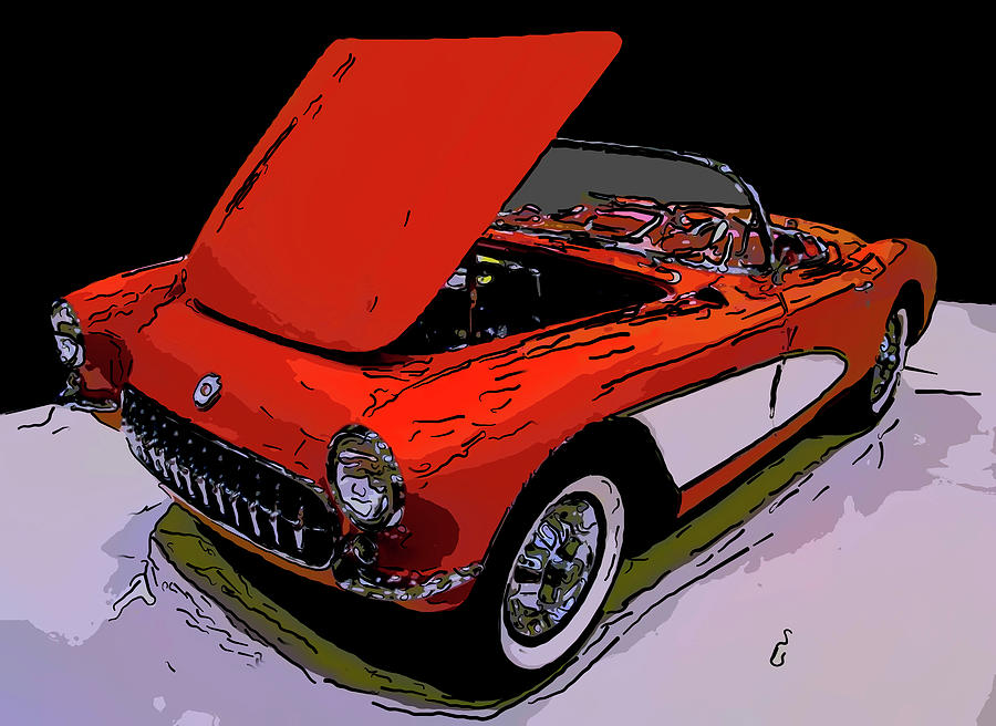 Chevy Drawing - 1956 Chevy Corvette Digital drawing by Flees Photos