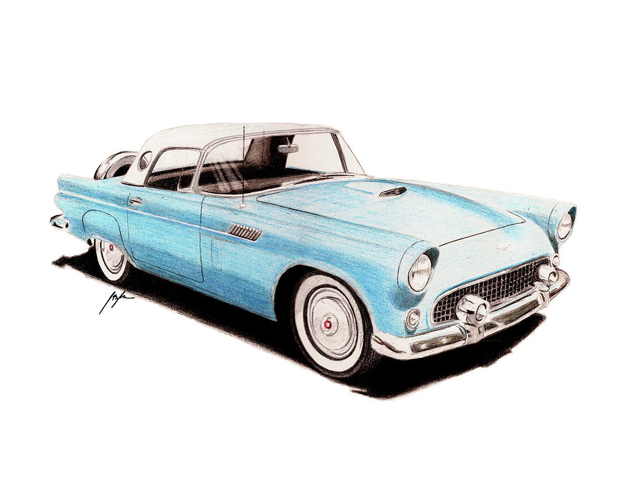 1956 Ford Thunderbird Drawing by Jason Bylsma Fine Art America