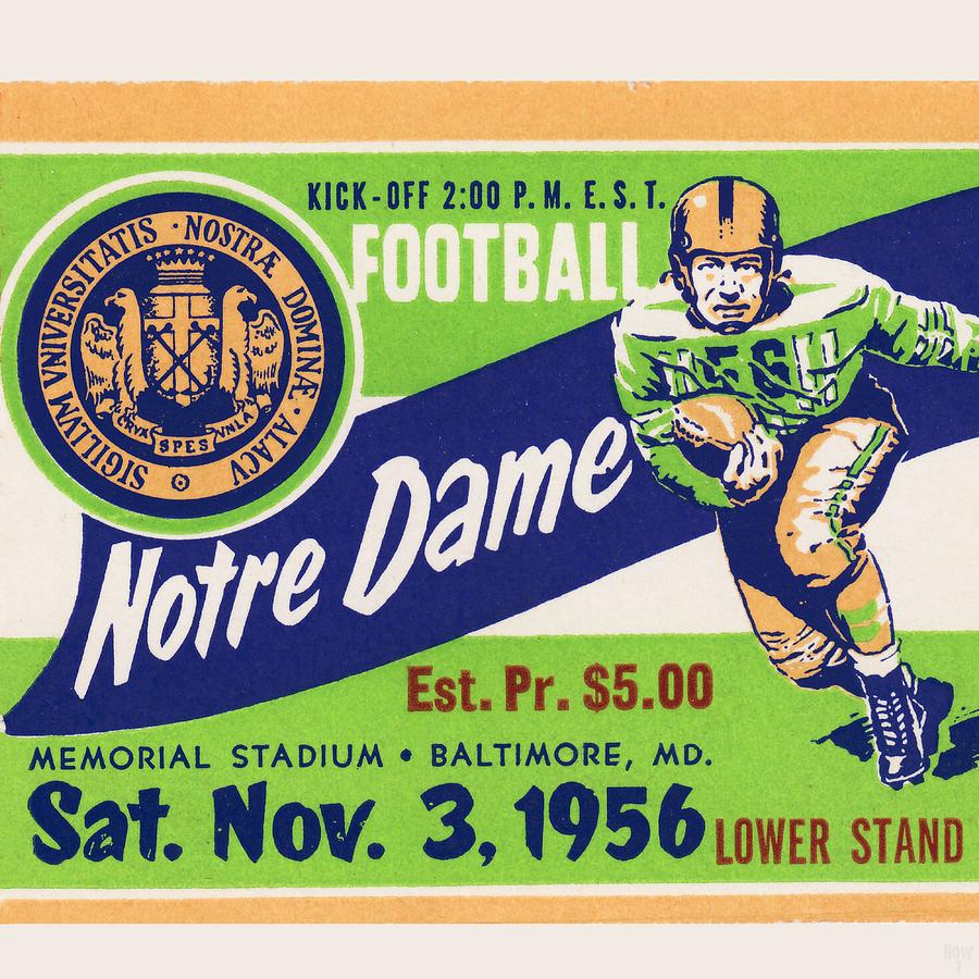 1956 Notre Dame Football Ticket Art Mixed Media by Row One Brand