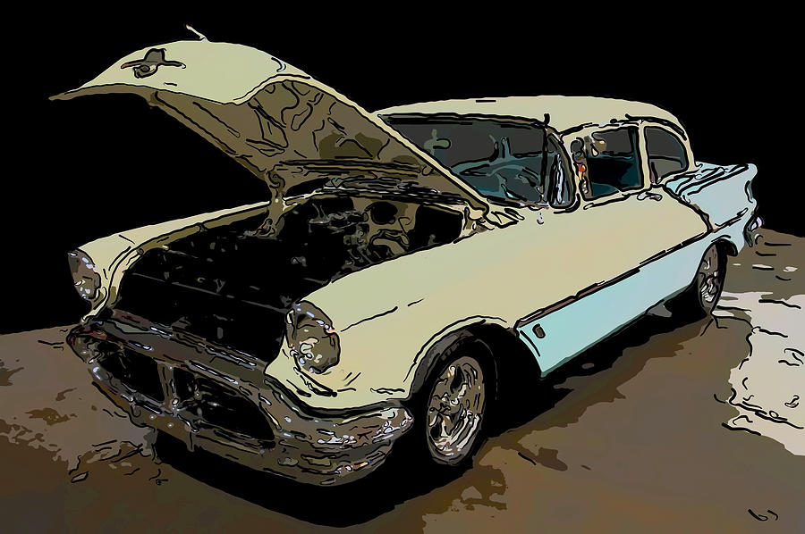 Olds Drawing - 1956 Olds Rocket 88 Digital drawing by Flees Photos