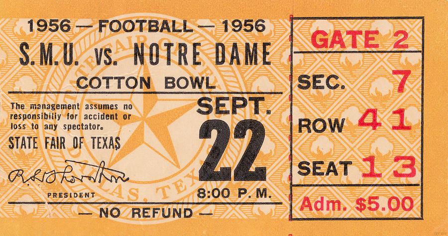 1956 SMU vs. Notre Dame Mixed Media by Row One Brand