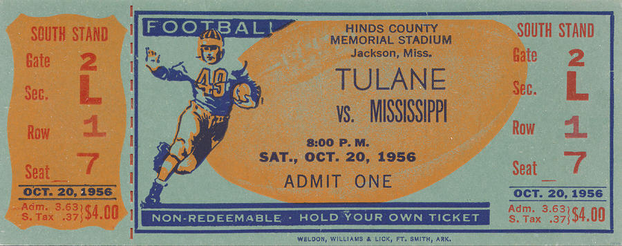 1956 Tulane vs. Ole Miss Mixed Media by Row One Brand