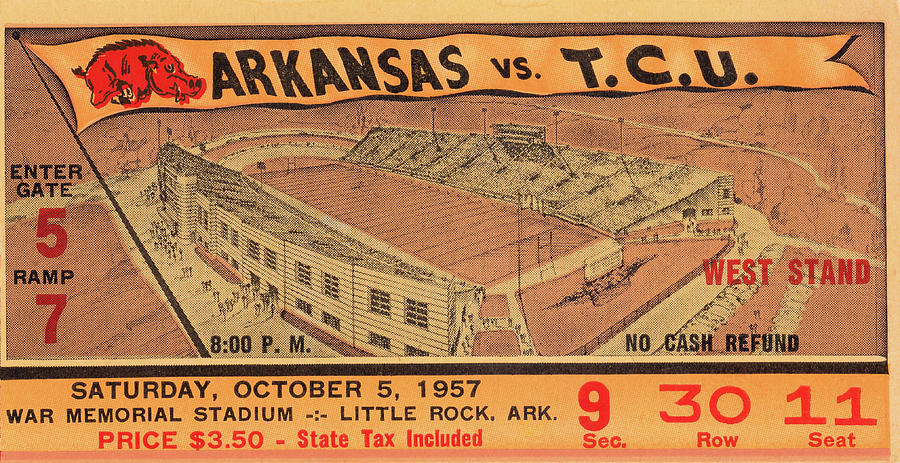 1957 Arkansas vs. TCU Football Ticket Art Mixed Media by Row One Brand