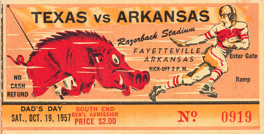 Arkansas Football Mixed Media - 1957 Arkansas vs. Texas by Row One Brand