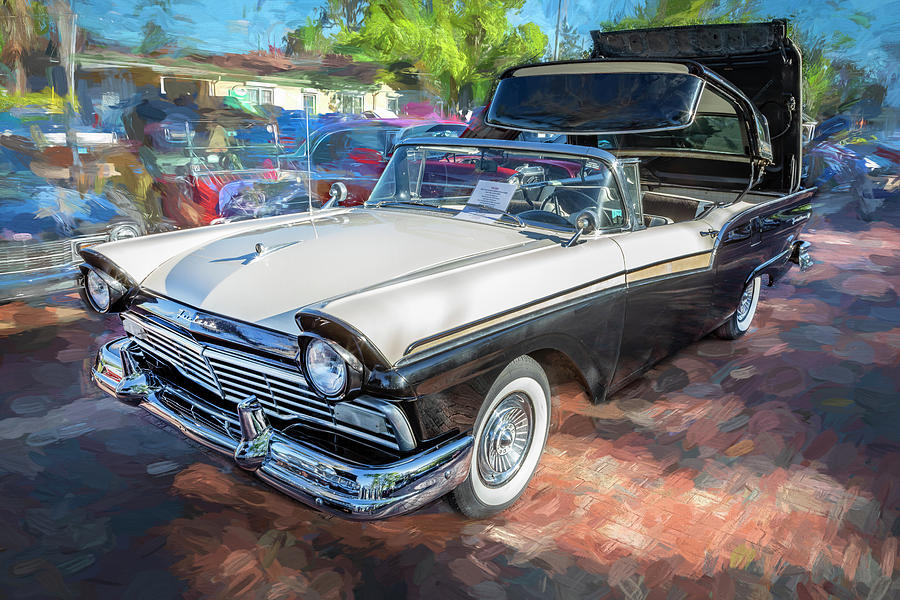 1957 BW Ford Fairlane Skyliner Convertible X100 Photograph by Rich Franco
