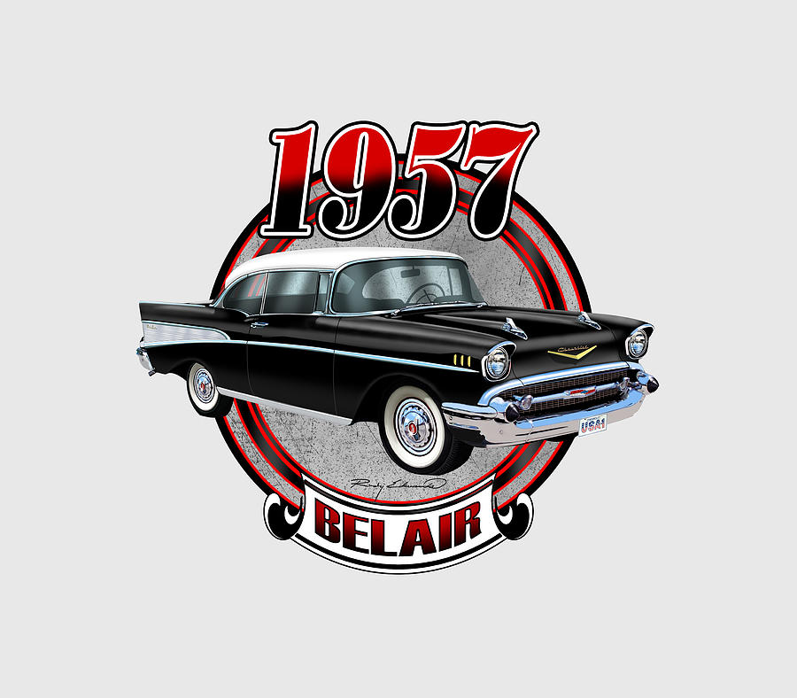 1957 Chevrolet Belair Black Classic Art Drawing by Rudy Edwards - Fine ...
