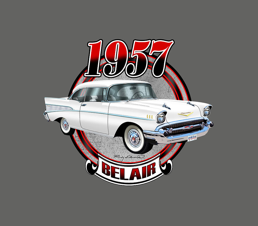 1957 Chevrolet Belair White Classic Art Drawing by Rudy Edwards
