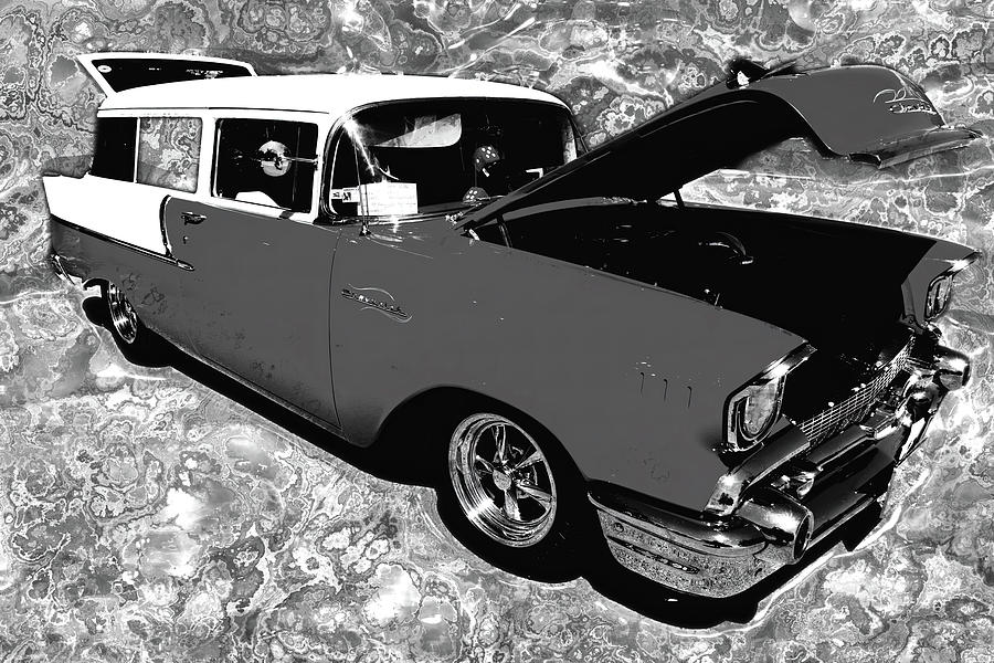 1957 Chevrolet Handyman Wagon BW Photograph by Cathy Anderson