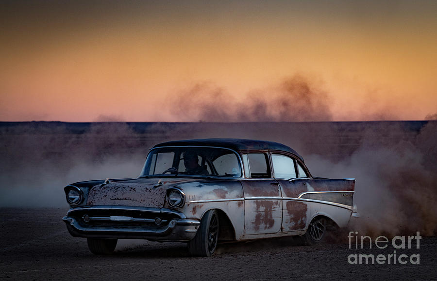 Sunset Photograph - 1957 Chevy Bel Air rat rod by Tony Camacho