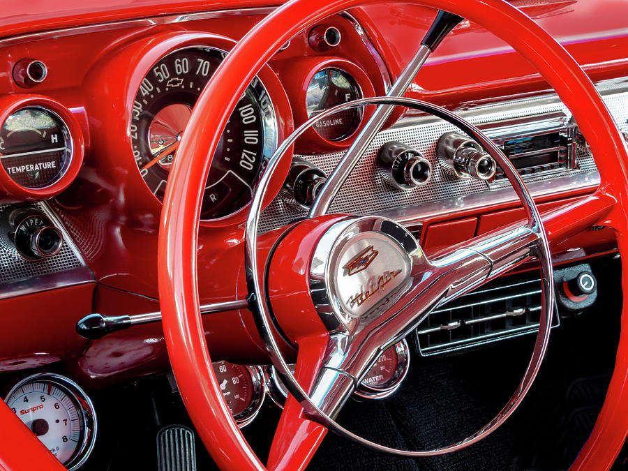 1957 Chevy Belair dash board detail Photograph by Gary Warnimont