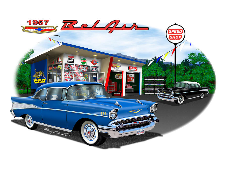 Boys Room Drawing - 1957 Chevy Belair Speed Shop Blue Classic Car Art by Alison Edwards