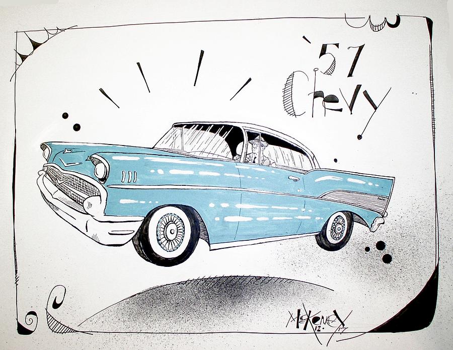1957 Chevy Drawing by Phil Mckenney