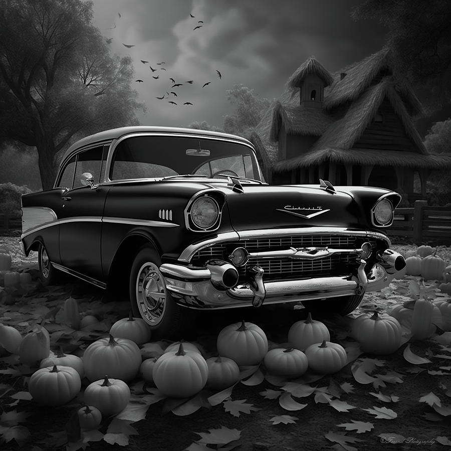 1957 Chevy Pumpkin Patch Black And White Photograph