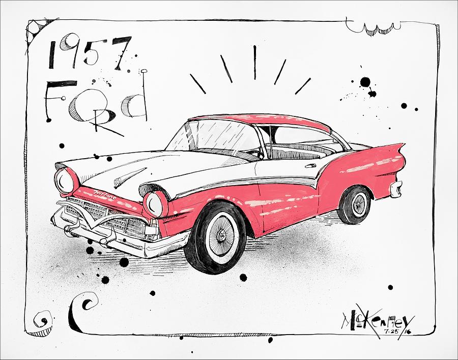 1957 Ford Drawing by Phil Mckenney