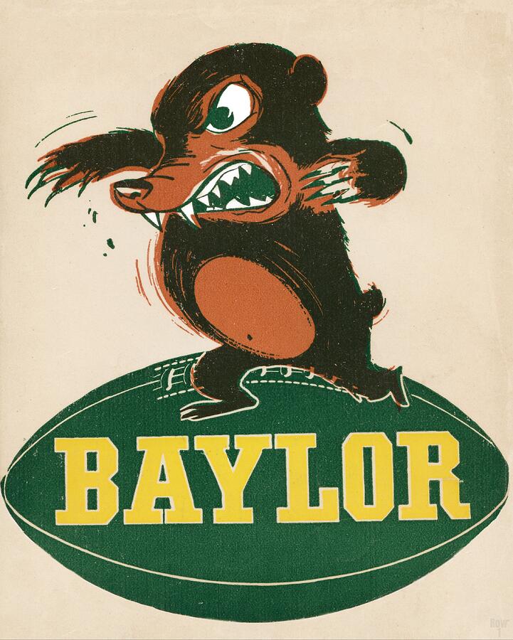 1957 Vintage Baylor Bear Art Mixed Media by Row One Brand