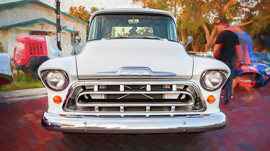 1957 White Chevy Pick Up Truck 3100 Series X140 Photograph by Rich Franco