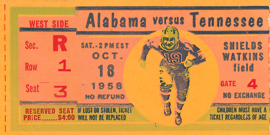 1958 Alabama vs. Tennessee Mixed Media by Row One Brand